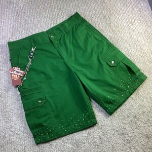 Watson Studios Green Stained Glass Work Shorts Rhinestone Dice Chain Size 36 NWT